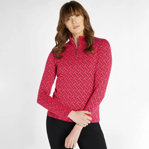 Green Lamb Kenza Zip Neck Jacquard Ladies Golf Pullover