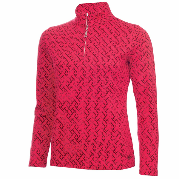 Green Lamb Kenza Jacquard Zip Neck Ladies Golf Top - Deep Pink